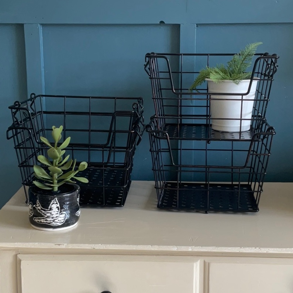 Black Metal Wire Storage Crate - Stackable Home Organizer